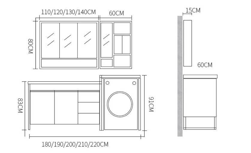 Space saving waterproof bathroom vanity with washing machine cabinet