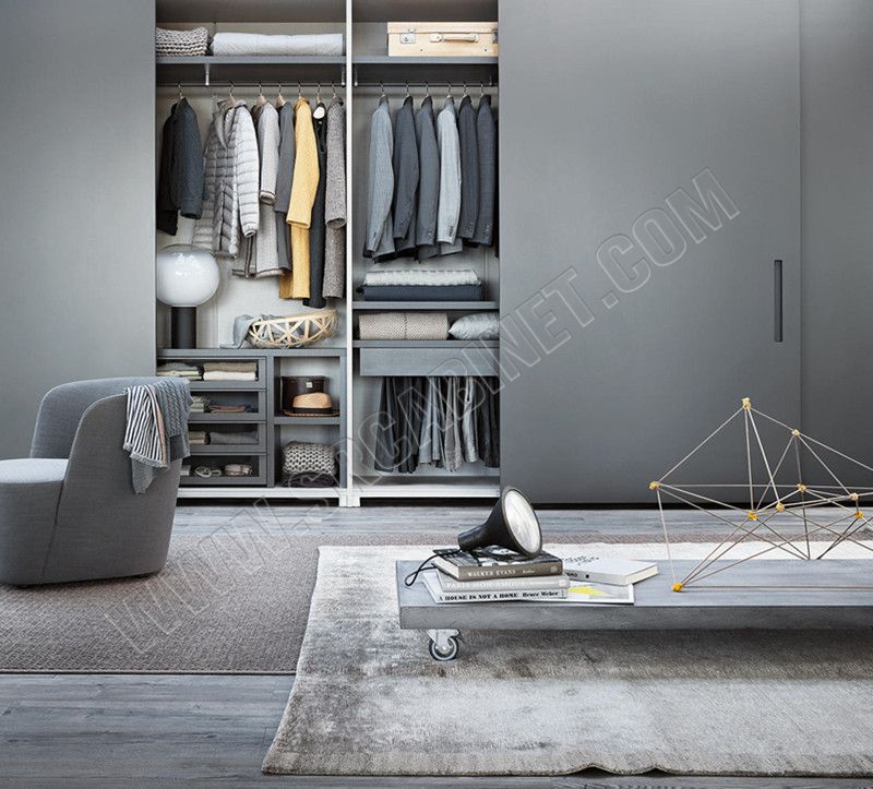 New Design Sliding Door Modern Wooden Grey Wardrobe 