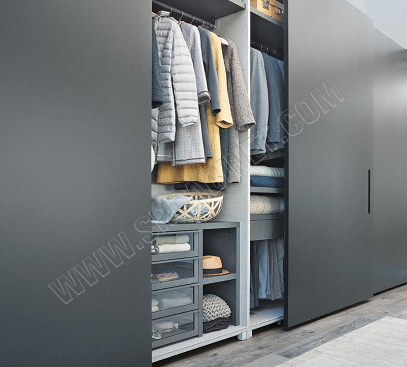 New Design Sliding Door Modern Wooden Grey Wardrobe 