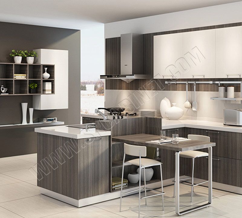 Apartment modern design melamine kitchen cabinet with quartz