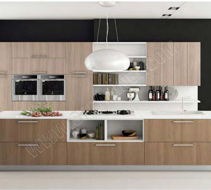 Apartment modern design melamine kitchen cabinet with quartz