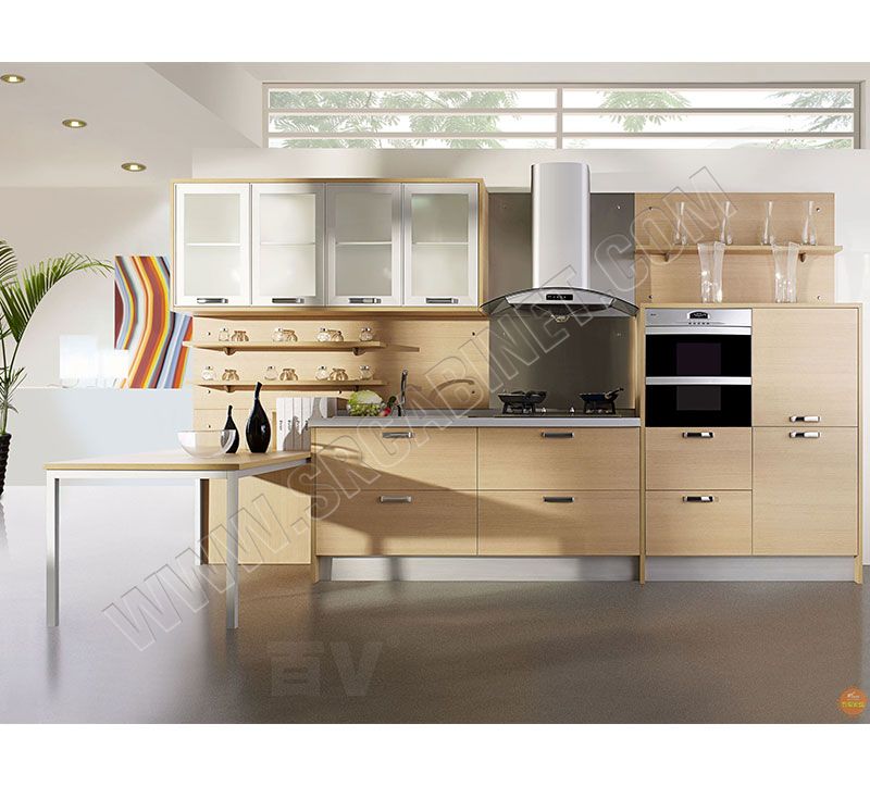 Apartment modern design melamine kitchen cabinet with quartz