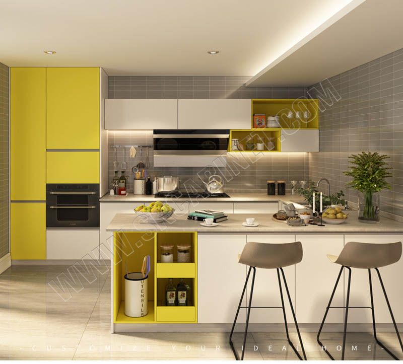 Project high gloss PVC thermal foil modular kitchen cabinet