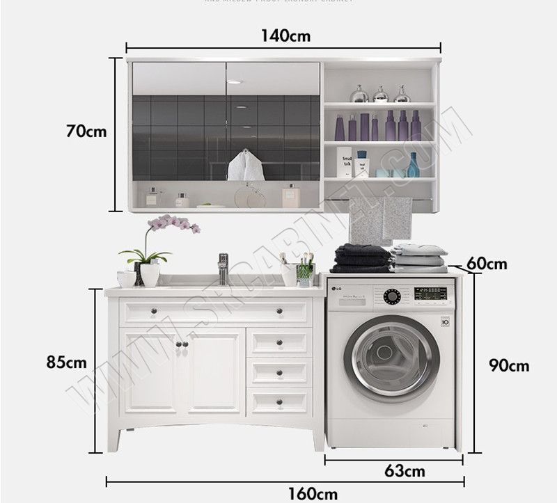 Space saving waterproof bathroom vanity with washing machine cabinet