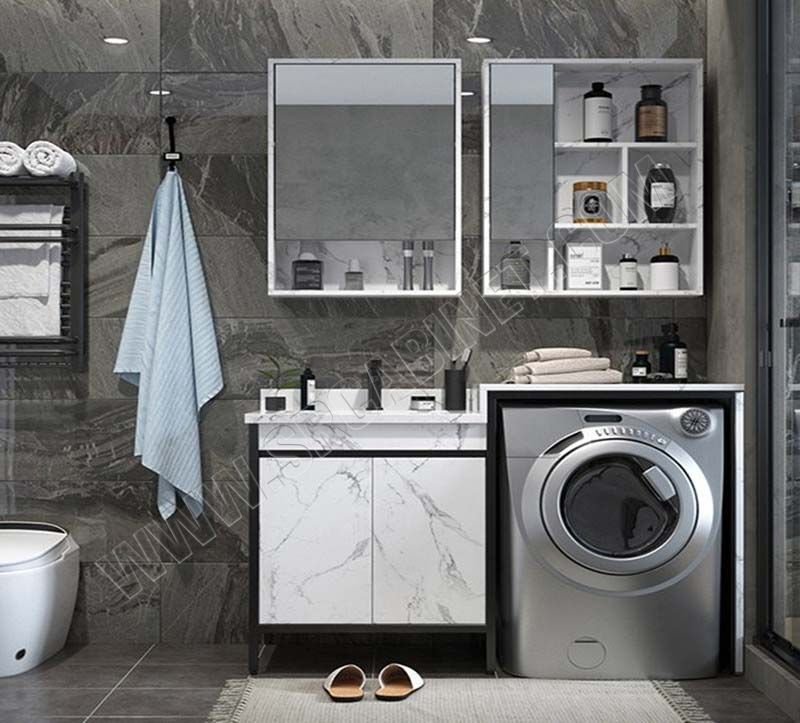 Space saving waterproof bathroom vanity with washing machine cabinet