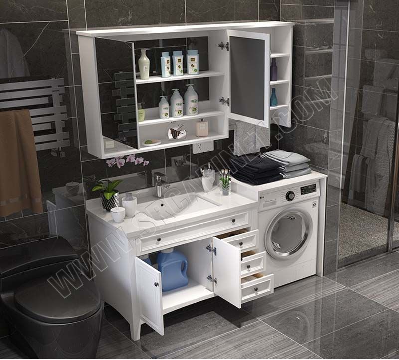 Space saving waterproof bathroom vanity with washing machine cabinet