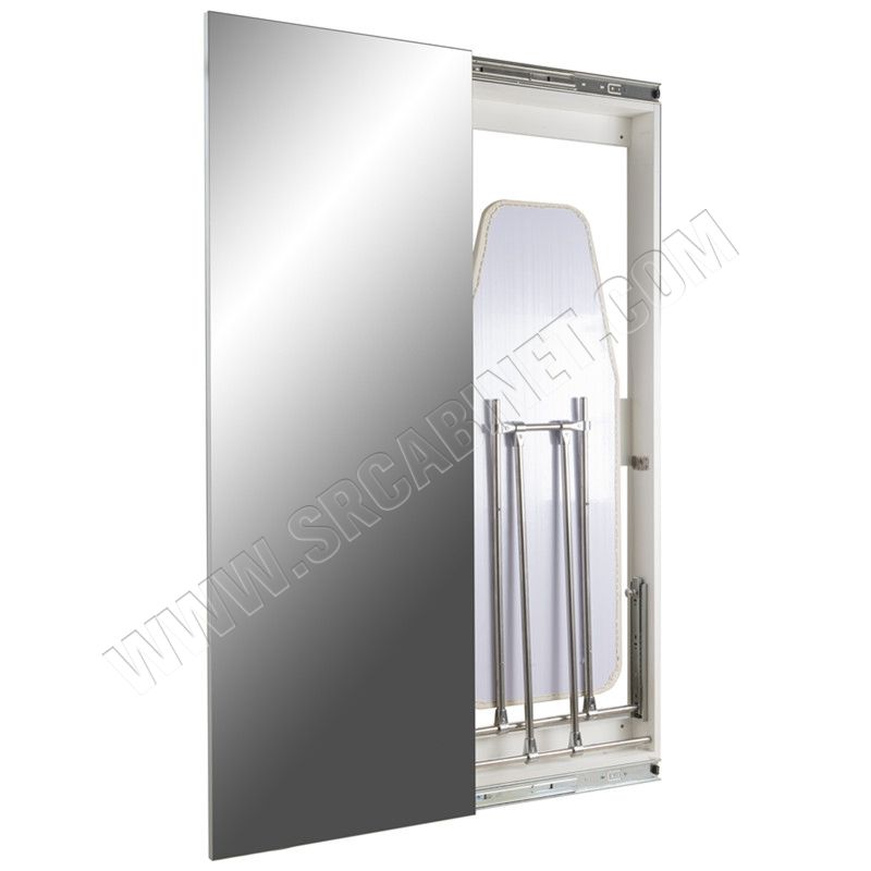 Wooden wall mounted folding ironing board with sliding door