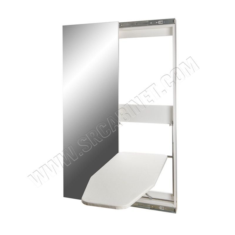 Wooden wall mounted folding ironing board with sliding door