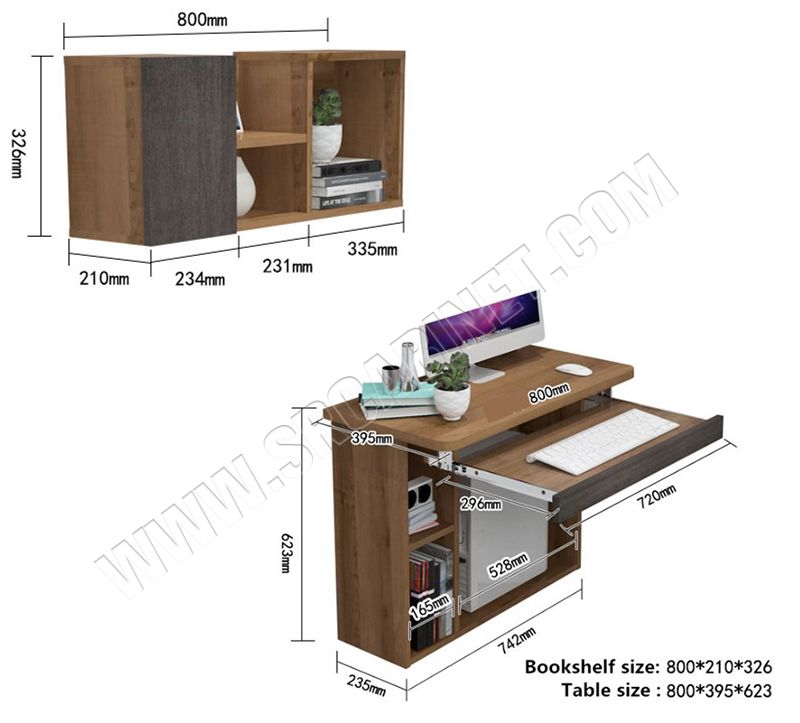 wall mounted computer table kids desk with bookshelf