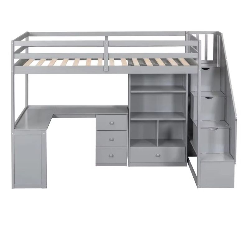 Hot Sale Kids Twin Loft Bed with Drawers Space Saving Wooden Kid Beds School wooden loft bed with desk