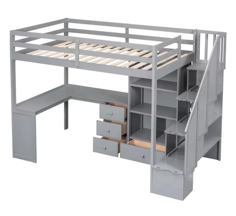 Hot Sale Kids Twin Loft Bed with Drawers Space Saving Wooden Kid Beds School wooden loft bed with desk