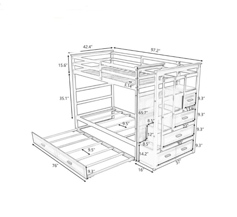 Twin Over Twin Bunk Bed with Trundle and Staircase Natural Solid Wood Bunk Kids Bed for Kids Teens Adults