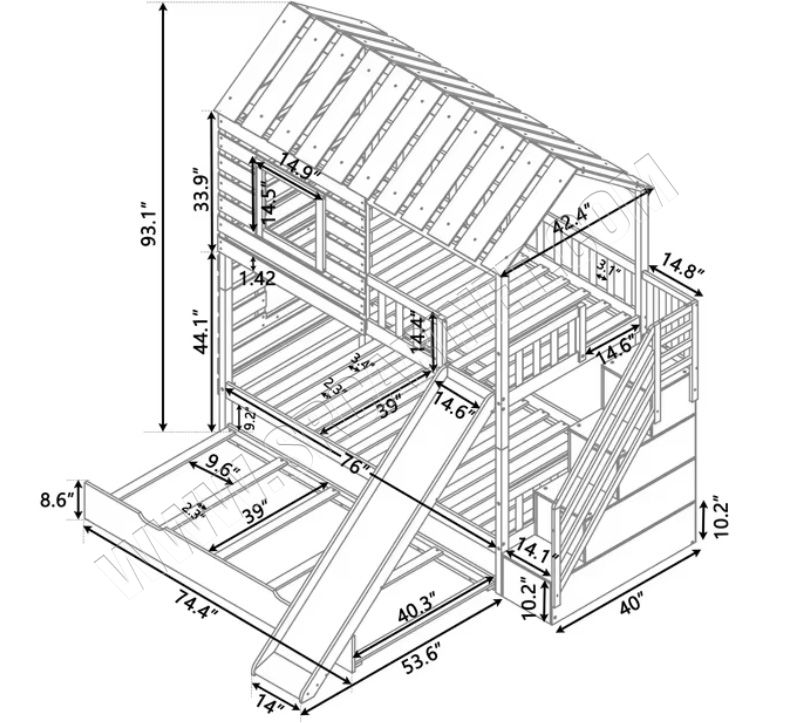 High Quality Bunk Beds For Children Boys Girls And Teens With Roof and Fence