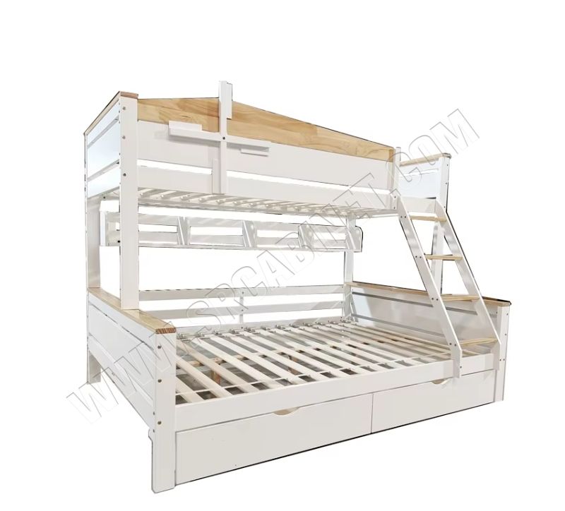Solid wood children's bunk kids beds with drawers and shelves are uniquely styled and easy to assemble