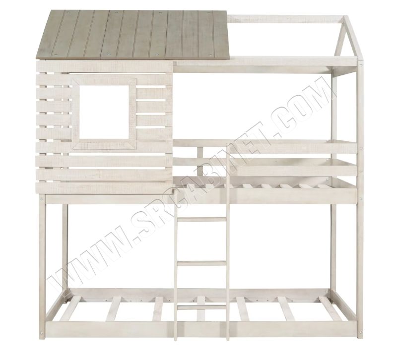 Good Quality Solid Wood Queen Size Children Kids Bunk Bed With Roof And Built-In Ladder Suitable For Children And Teenagers