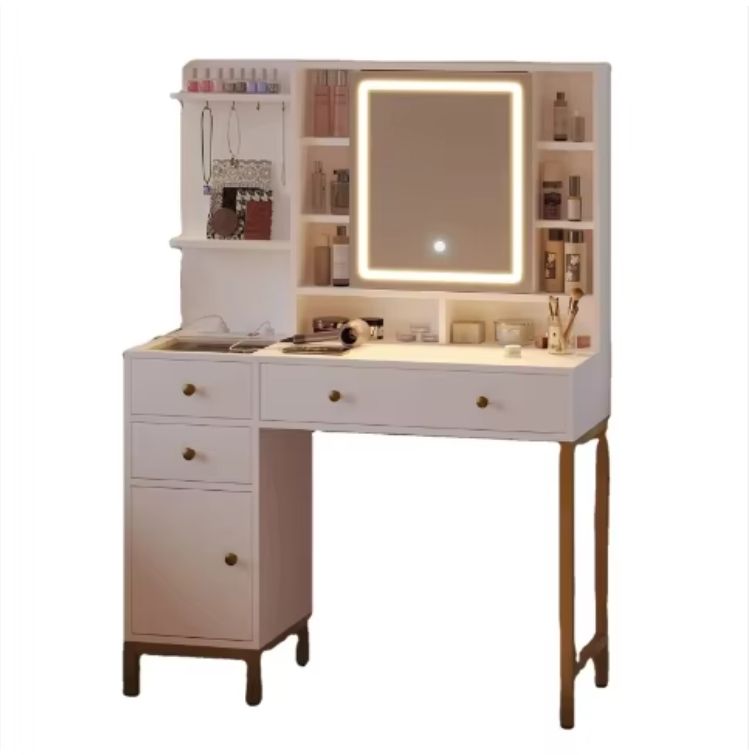 LED Mirror Dressing Table with Drawers Tocador Makeup Vanity Speaker Modern LED Vanity Table for Beauty Routine
