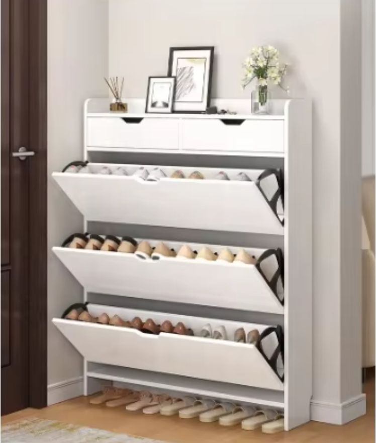 Ultra-Thin MDF Wooden Shoe Cabinet Simple Living Room Furniture with Entry Door for Porch Partition