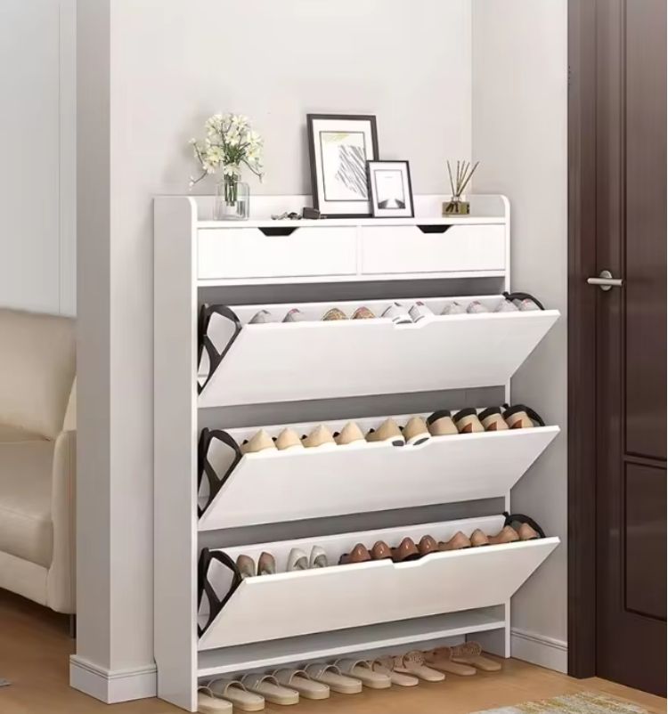 Ultra-Thin MDF Wooden Shoe Cabinet Simple Living Room Furniture with Entry Door for Porch Partition