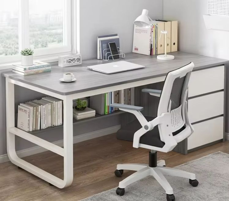 Modern Simple Wooden Writing Desk with Iron Computer Table and Drawer for Home Office Bedroom or Small Spaces