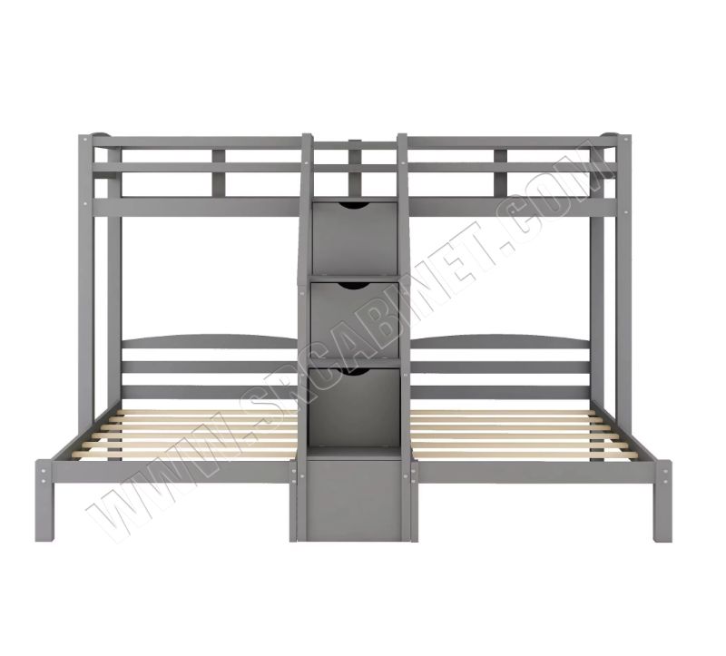 Kids Bedroom with 3-in-1 Twin & Twin Bunk Bed Outdoor Storage Staircase for More Kids for Hotel & Living Room Use
