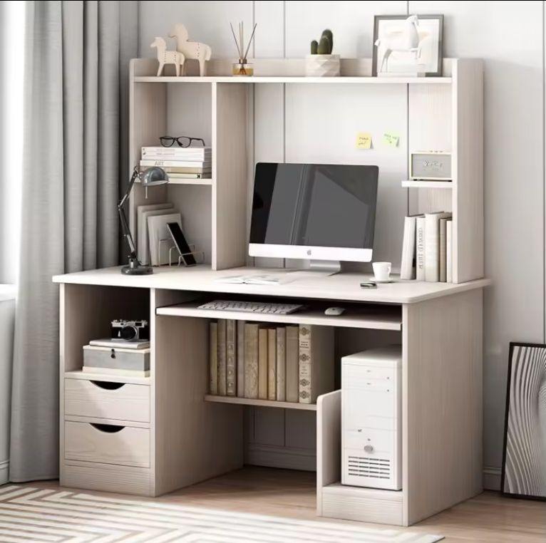 Factory Provided Desk Home Small Computer Table Wood Desktop Bookshelf Integrated Office Wooden Table with Bookcase for Student