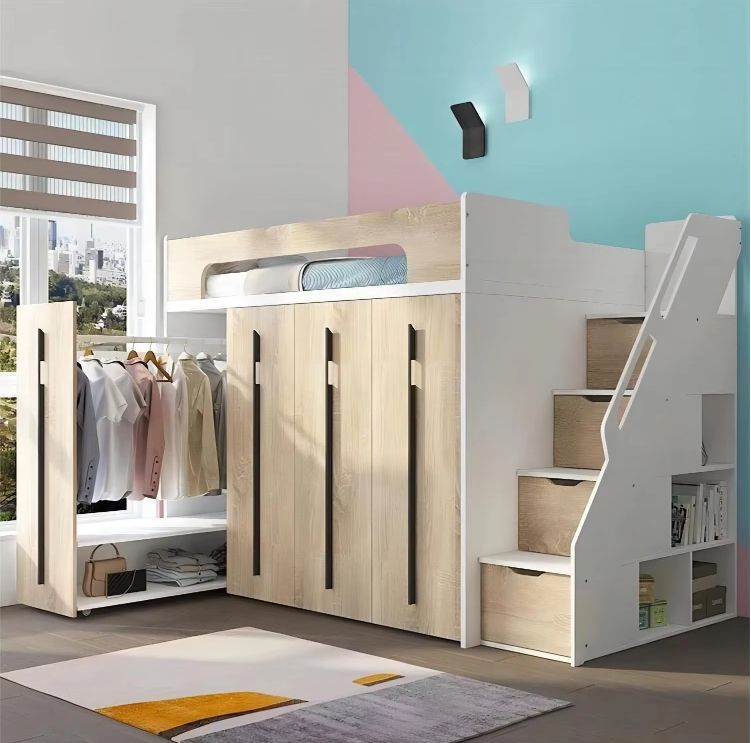 New Design Wood Space Saving Multi Function Kids' Loft Bed Kids Bedroom Furniture Set With Storage