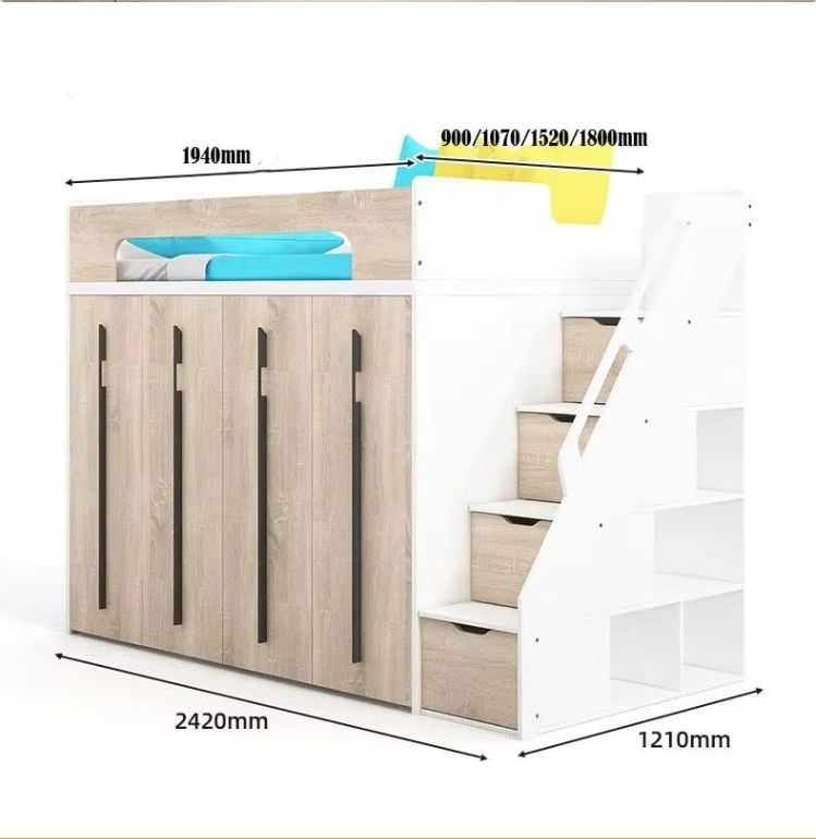 New Design Wood Space Saving Multi Function Kids' Loft Bed Kids Bedroom Furniture Set With Storage