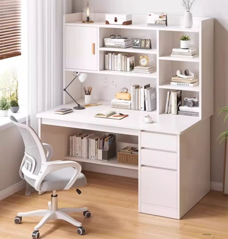Modern Simple Metal Desk with Integrated Bookshelf Home Study Computer Desktop for Student Bedroom Office