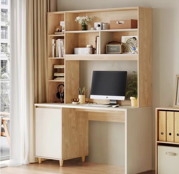 Modern Simple Metal Desk with Integrated Bookshelf Home Study Computer Desktop for Student Bedroom Office