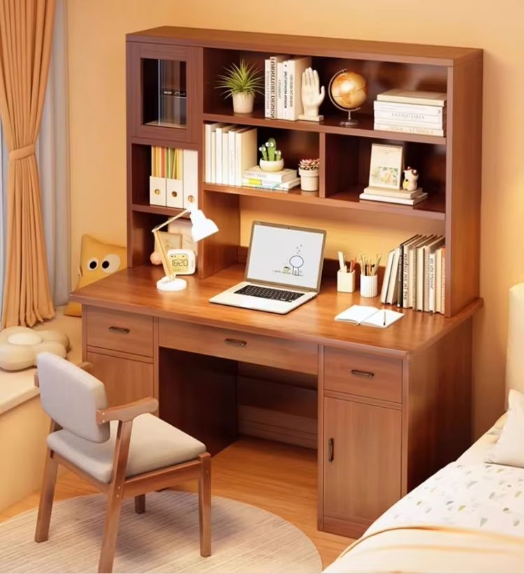 Modern Simple Metal Desk with Integrated Bookshelf Home Study Computer Desktop for Student Bedroom Office