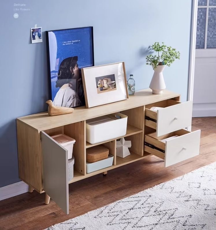 Modern Nordic Minimalist Living Room Storage TV Cabinet and Coffee Table Combination Small Home Use Floor Unit with Tea Table