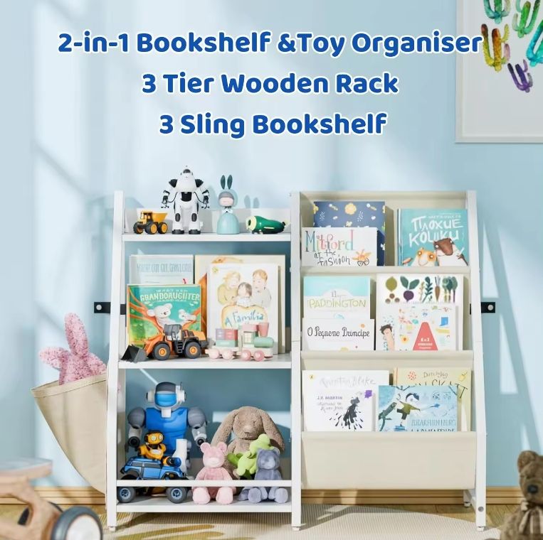 3 Tier Montessori Kids Bookshelf Toy Organizer for Bedrooms Playrooms Nurseries-Bookcase for Storage for Children's Rooms