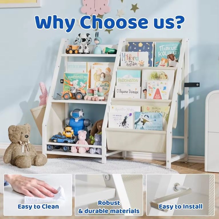 3 Tier Montessori Kids Bookshelf Toy Organizer for Bedrooms Playrooms Nurseries-Bookcase for Storage for Children's Rooms