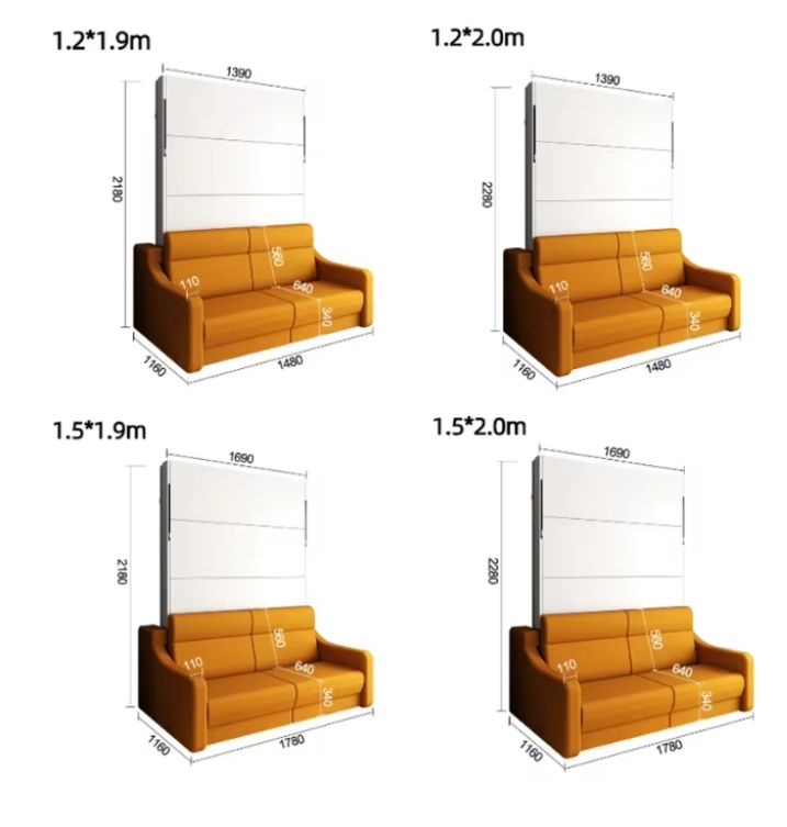 Stock available in US Multifunction modern design Wall Bed Mechanism Space Saving Stable Folding Storage Murphy Bed with Sofa