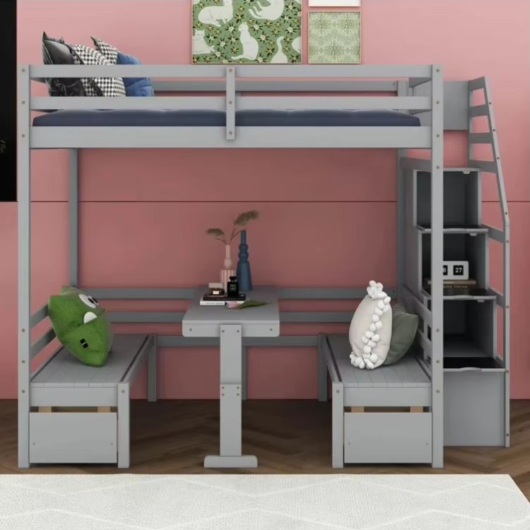 Modern 2-Drawer Full over Full Loft Bed with Built-In-Desk Featuring Panel Wood Style