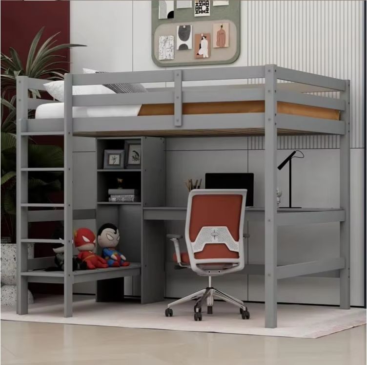 Modern Wood Loft Bed Frame Triple Bunk Twin over Twin with L-Shaped Design 2 Drawers & 2 Ladders for Kids Teens Adults Bedroom