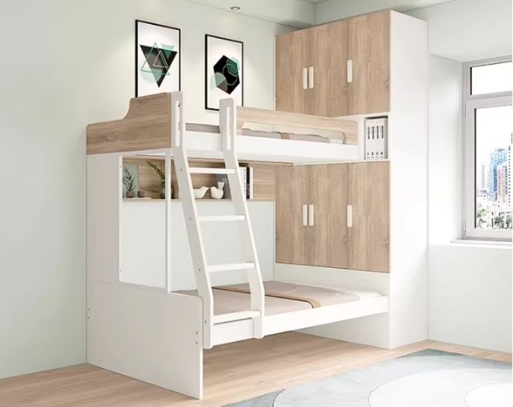 Multifunctional Adult High Low Bed Integrated Small Unit Children's Bunk Bed with Wardrobe for Bedroom