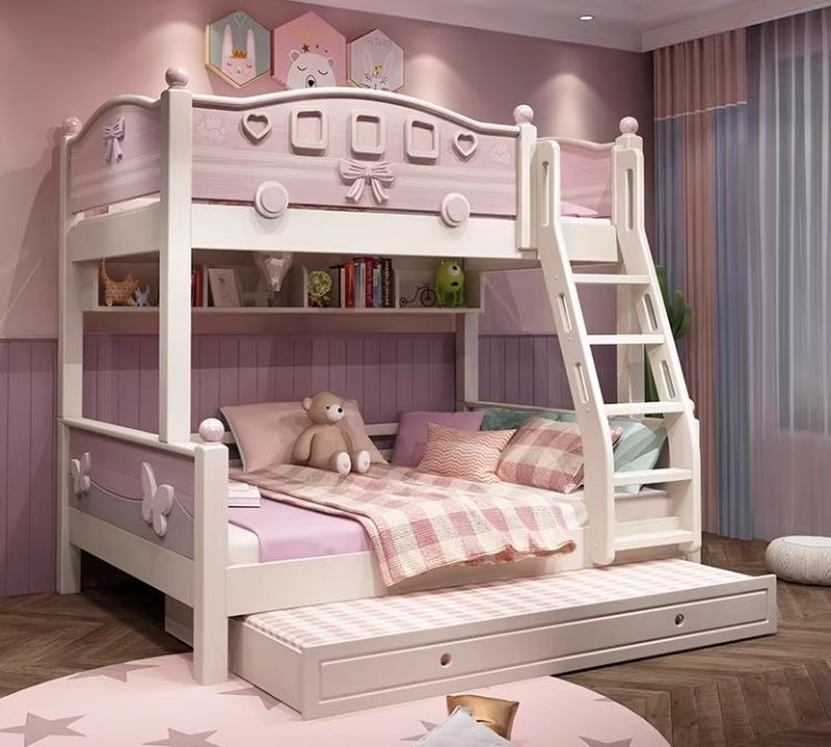 Bunk Bed Bed Modern Bedroom Furniture with Slide Funny Cheap Kids Blue M6 Pink OEM Wood Box Style Packing Color Design Material