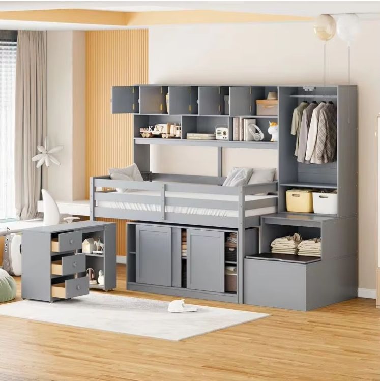 Children's Wooden Loft Bed with Drawers for Kids' Space Saving Furniture Solution