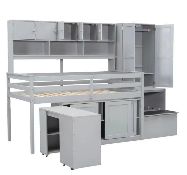 Children's Wooden Loft Bed with Drawers for Kids' Space Saving Furniture Solution