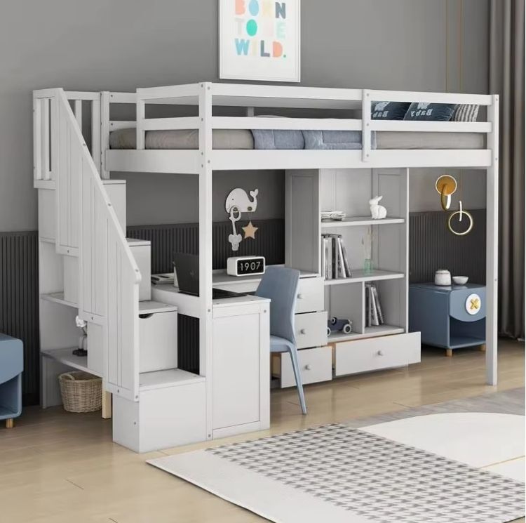 Sample DesignTwin Size Loft Bed with Built-in Desk with Two Drawers, and Storage Shelves and Drawers