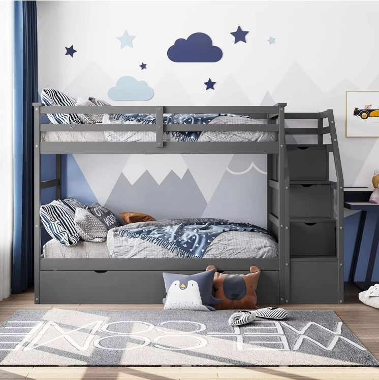 Children Bunk Bed Wooden Bunk Bed Full Size Pine Wood Bunk Bed Set for Children