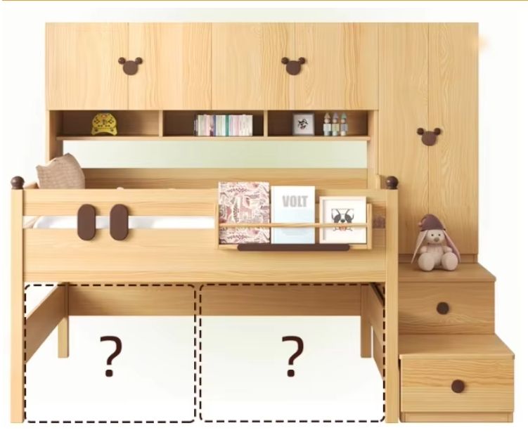 2024 New Solid Wood Half Height Bed Integrated Bunk Bed Wardrobe Boys Girls Space-Saving Storage Combination Small Kids' Beds
