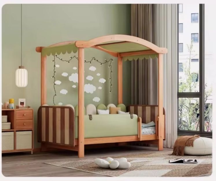 Solid Wood Magic Bed Children's Treehouse Bunk Bed with High and Low Roof Tent Bed