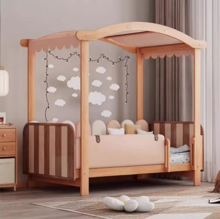 Solid Wood Magic Bed Children's Treehouse Bunk Bed with High and Low Roof Tent Bed