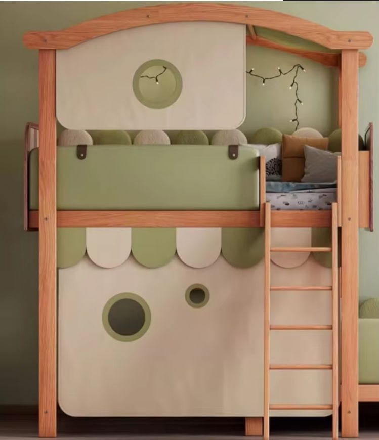 Solid Wood Magic Bed Children's Treehouse Bunk Bed with High and Low Roof Tent Bed