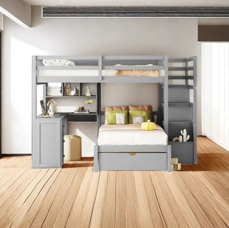 Kids' Beds with Bunk Bed Desk Drawers and Shelves