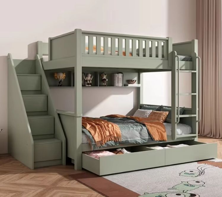 Customized Detachable High Low Beds Modern All Solid Wood Double Decker Bunk Beds for Children & Girls Foldable Small Unit