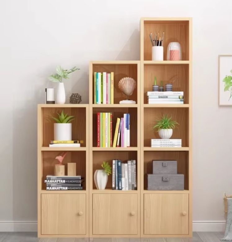Solid Wood Multi-Layer Floor to Ceiling Bookshelf Living Room Wall Cabinet Storage for Students Home Combination Bookcase