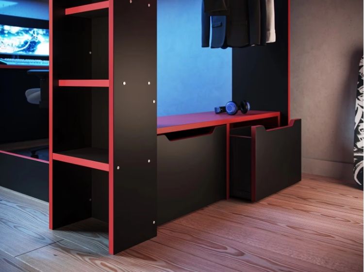 Modern Cool Kids Bedroom Bunk Bed Design Wooden High Sleeper Loft Bed with Gaming Table for Boys Hot Playroom Furniture Children